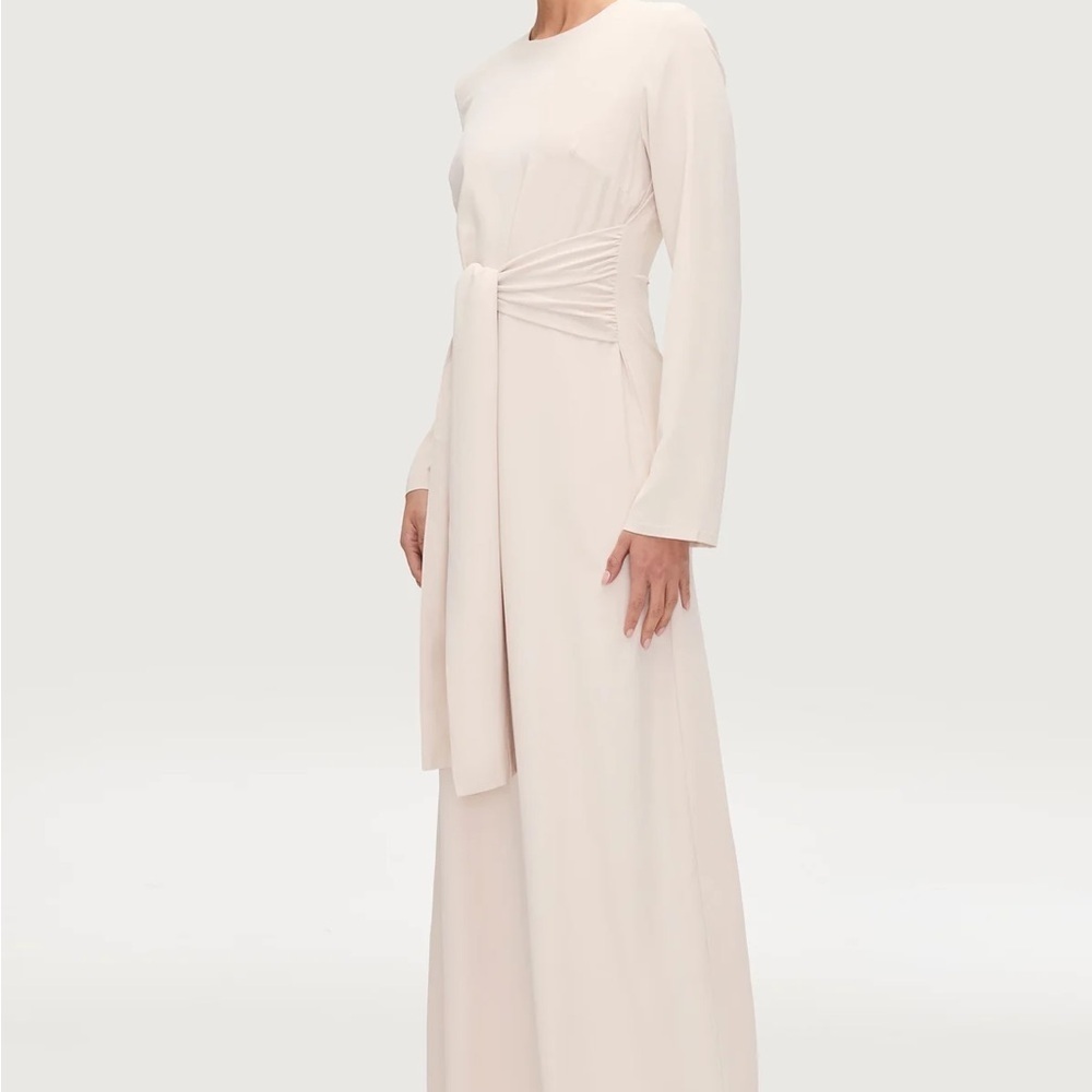 Gray Ruched Wrap Dress with Bishop Sleeves
